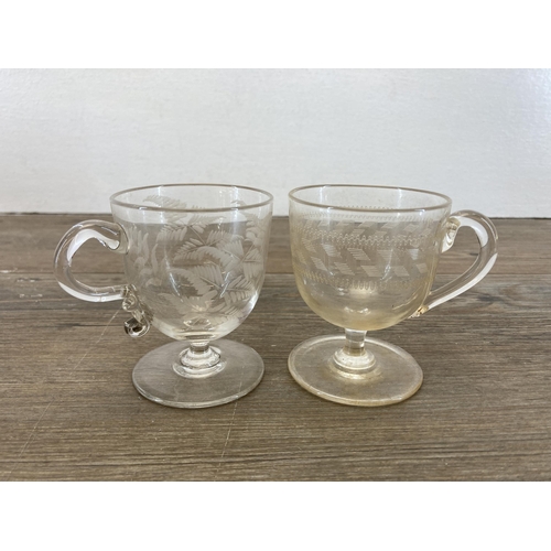 319 - A collection of Victorian and later glassware to include jelly glasses, jelly cups with etched flora... 