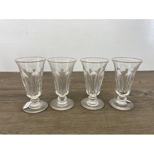 319 - A collection of Victorian and later glassware to include jelly glasses, jelly cups with etched flora... 