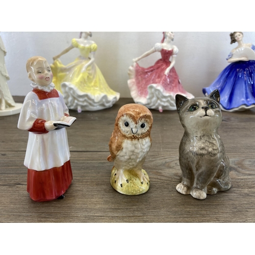 319A - Ten ceramic figurines, two Beswick animals, Royal Doulton Olivia HN3339, Royal Doulton Images Bride ... 