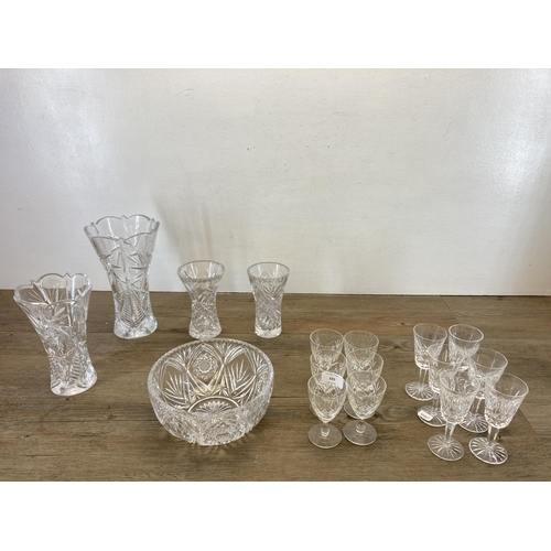 320 - A collection of cut crystal glassware to include set of six Edinburgh crystal sherry glasses, set of... 