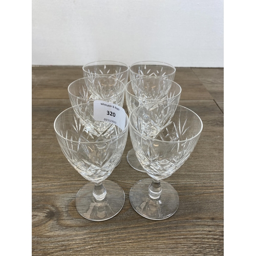 320 - A collection of cut crystal glassware to include set of six Edinburgh crystal sherry glasses, set of... 