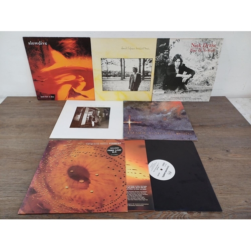 734 - Six LP vinyl records, Slowdive 'Just For A Day' (CRELP 094), Catherine Wheel 'Ferment' (with 'Live' ... 