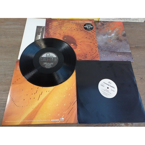 734 - Six LP vinyl records, Slowdive 'Just For A Day' (CRELP 094), Catherine Wheel 'Ferment' (with 'Live' ... 