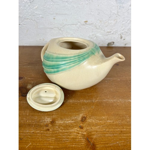 277 - An Art Deco T-Flo green and cream ceramic teapot - approx. 12cm high x 25cm long