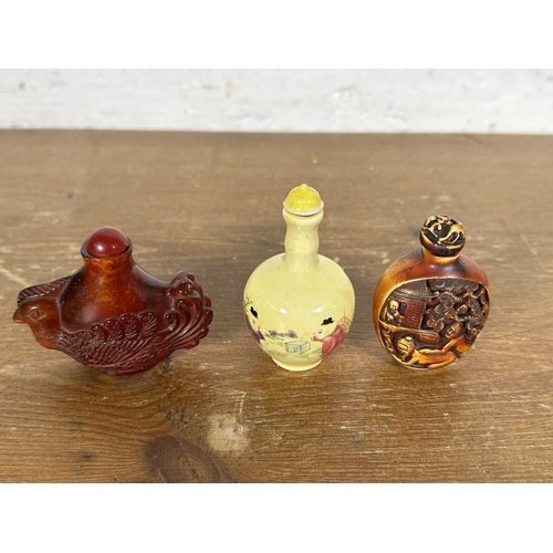 272 - Ten Oriental scent bottles to include carved red cinnabar, reverse glass painted, erotic etc.