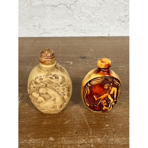 272 - Ten Oriental scent bottles to include carved red cinnabar, reverse glass painted, erotic etc.