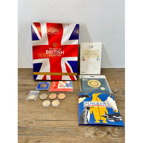 2378 - A collection of British Coins to include Penguins The Falkland Islands four coin set, 1901-2001 £5, ... 