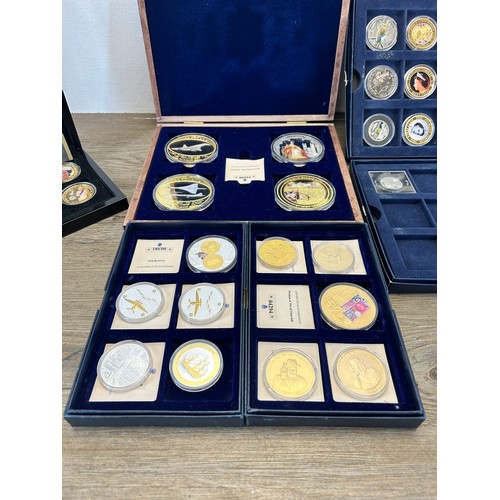 2381 - Six cased collections of gold plated and silver plated collectable coins with two 92.5% silver proof... 