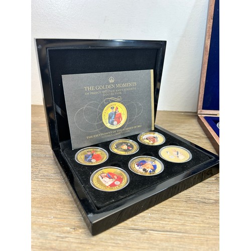 2381 - Six cased collections of gold plated and silver plated collectable coins with two 92.5% silver proof... 