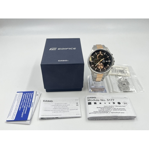 2265 - A boxed Casio Edifice quartz 45mm men's wristwatch - ref. EFV-520 with full paperwork and spare link... 