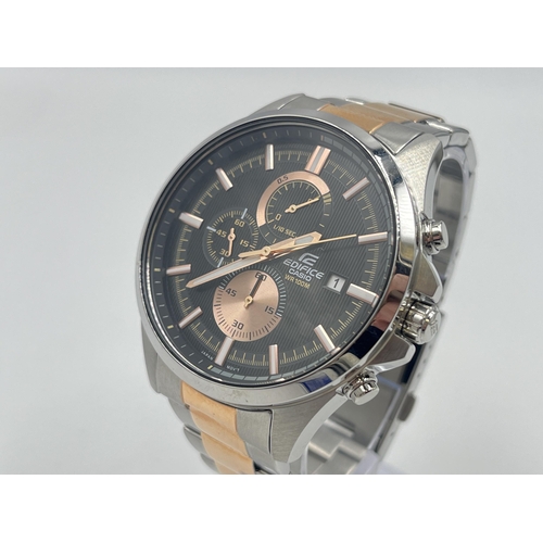 A boxed Casio Edifice quartz 45mm men s wristwatch ref. EFV 520 with full paperwork and spare link