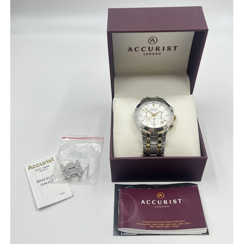 2266 - A boxed Accurist quartz 39mm men's chronograph wristwatch with stainless steel bracelet, spare links... 