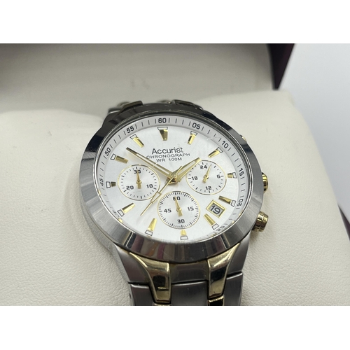 2266 - A boxed Accurist quartz 39mm men's chronograph wristwatch with stainless steel bracelet, spare links... 