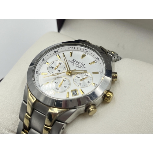 2266 - A boxed Accurist quartz 39mm men's chronograph wristwatch with stainless steel bracelet, spare links... 