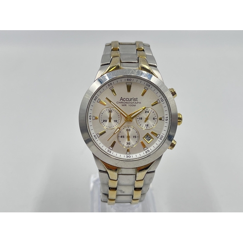 2266 - A boxed Accurist quartz 39mm men's chronograph wristwatch with stainless steel bracelet, spare links... 