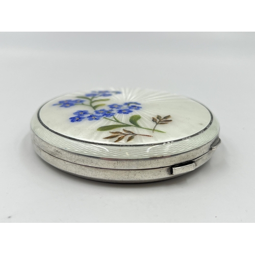 2276 - A Turner & Simpson hallmarked Birmingham silver and guilloche enamel compact mirror with floral desi... 