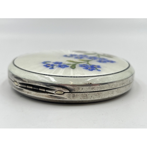 2276 - A Turner & Simpson hallmarked Birmingham silver and guilloche enamel compact mirror with floral desi... 