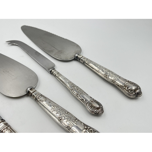 2278 - Six pieces of hallmarked sterling silver, four pieces of silver handled cutlery, one London silver d... 