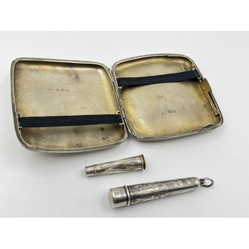 2280 - Three pieces of hallmarked Birmingham silver, two cheroot holders and one George V Constantine & Flo... 