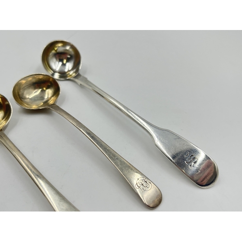 2289 - Five hallmarked sterling silver miniature ladles to include Georgian etc. - approx. gross weight 60g