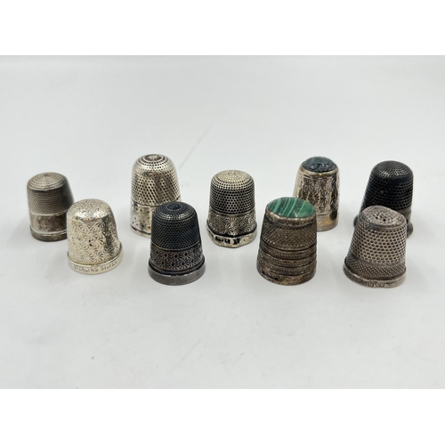 2295 - Nine hallmarked sterling silver thimbles to include Charles Horner etc. - approx. gross weight 34g