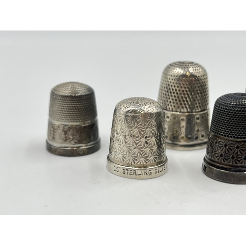 2295 - Nine hallmarked sterling silver thimbles to include Charles Horner etc. - approx. gross weight 34g