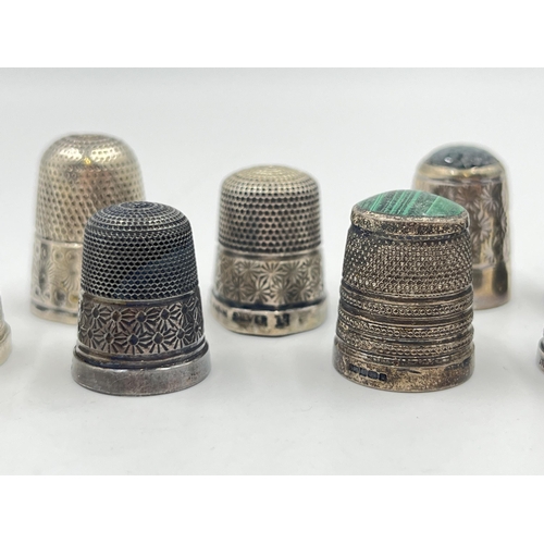 2295 - Nine hallmarked sterling silver thimbles to include Charles Horner etc. - approx. gross weight 34g