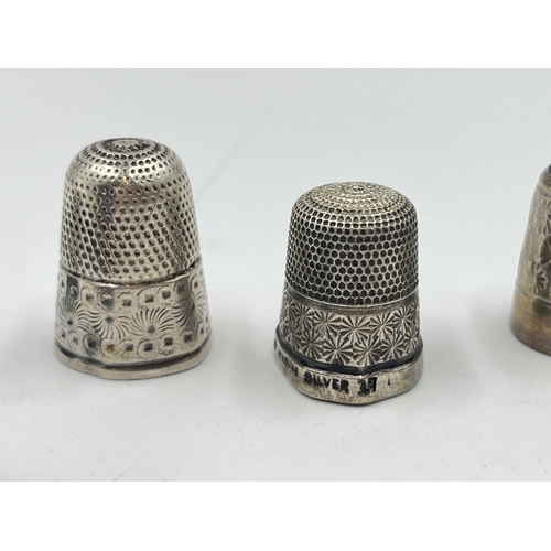 2295 - Nine hallmarked sterling silver thimbles to include Charles Horner etc. - approx. gross weight 34g