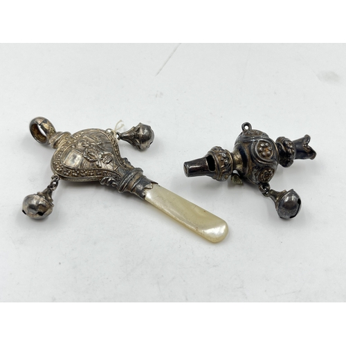 2301 - Two hallmarked sterling silver baby rattles - approx. gross weight 14g