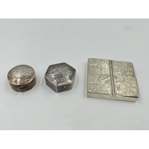 2313 - Three hallmarked sterling silver trinket boxes - approx. gross weight 40g