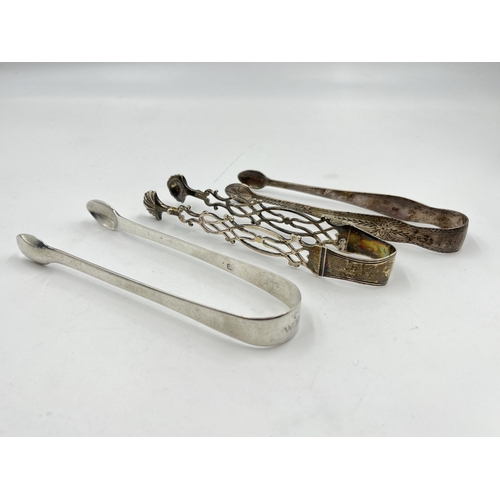 2320 - Three pairs of antique hallmarked sterling silver sugar tongs - approx. gross weight 105g