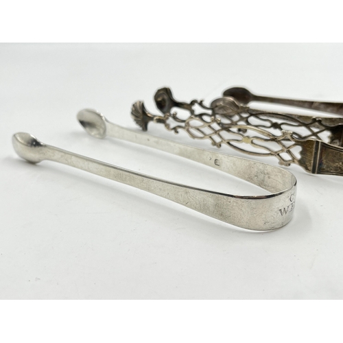 2320 - Three pairs of antique hallmarked sterling silver sugar tongs - approx. gross weight 105g