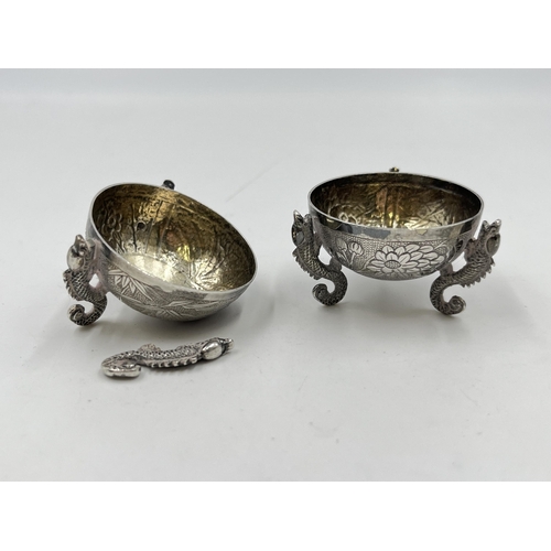 2328 - Two Wang Hing Chinese Export .900 silver condiment dishes - approx. gross weight 54g and 4cm diamete... 