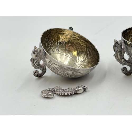 2328 - Two Wang Hing Chinese Export .900 silver condiment dishes - approx. gross weight 54g and 4cm diamete... 