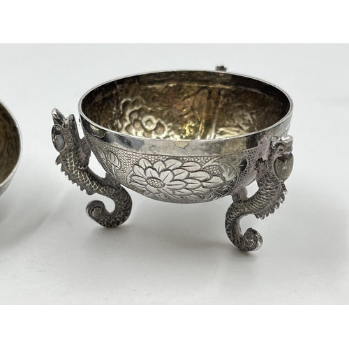 2328 - Two Wang Hing Chinese Export .900 silver condiment dishes - approx. gross weight 54g and 4cm diamete... 