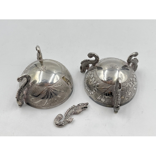 2328 - Two Wang Hing Chinese Export .900 silver condiment dishes - approx. gross weight 54g and 4cm diamete... 