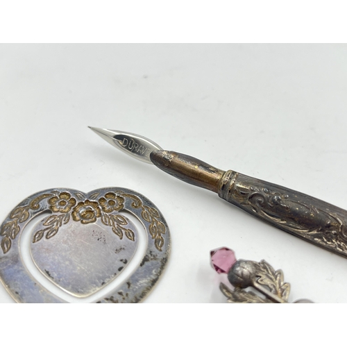 2332 - Three hallmarked sterling silver desk accessories, two bookmarks and one dip pen - approx. gross wei... 