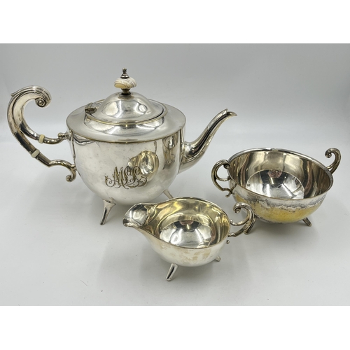 2338 - A late 19th century John Round & Sons silver plated three piece tea set