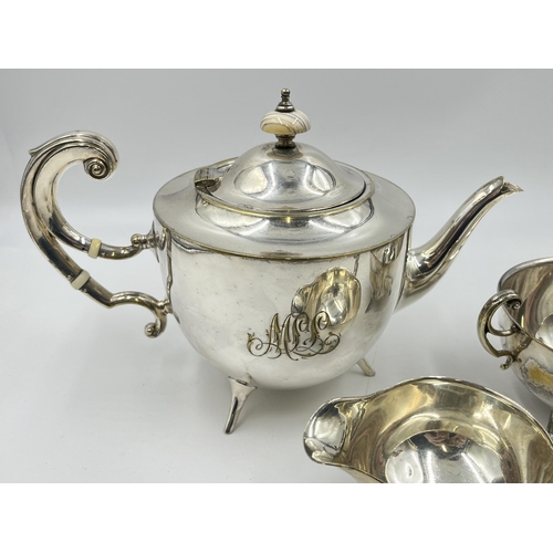 2338 - A late 19th century John Round & Sons silver plated three piece tea set