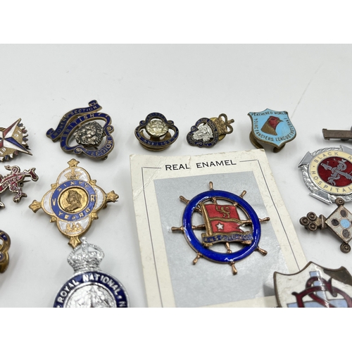 2351 - A collection of base metal and enamel pin badges to include British Legion, Civil Defence Corps etc.