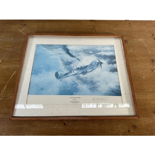 221 - Four framed aviation prints to include two Robert Taylor signed prints