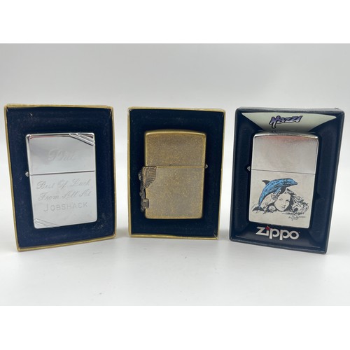 2346 - Three boxed Zippo cigarette lighters, one 207 Mazzi Season, one #230 Brush Chrome FT and one Antique... 