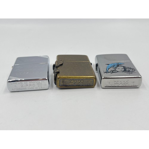 2346 - Three boxed Zippo cigarette lighters, one 207 Mazzi Season, one #230 Brush Chrome FT and one Antique... 