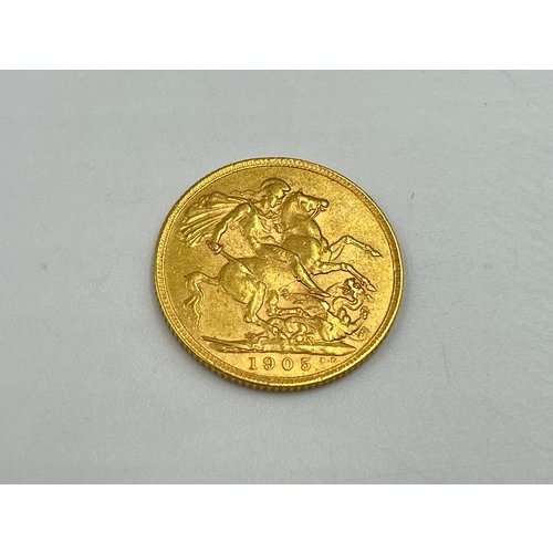 2388 - A 1905 Edward VII 22ct gold full sovereign - approx. gross weight 8g