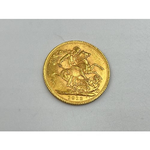 2389 - A 1912 George V 22ct gold full sovereign - approx. gross weight 8g