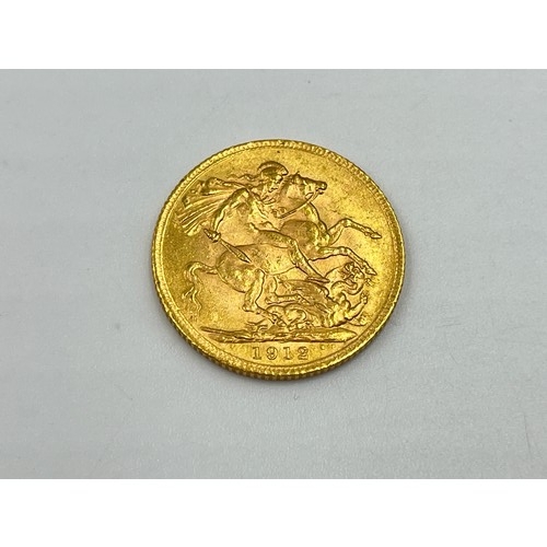 2390 - A 1912 George V 22ct gold full sovereign - approx. gross weight 8g