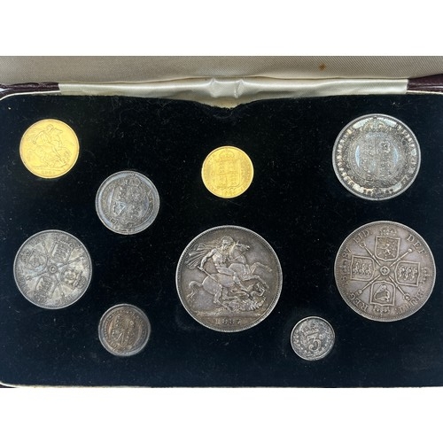 2391 - An 1887 Queen Victoria nine coin specimen set comprising 22ct gold full sovereign, 22ct gold half so... 