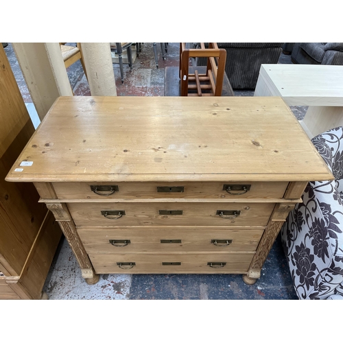 190 - An Art Nouveau pine chest of drawers - approx. 91cm high x 106cm wide x 54cm deep