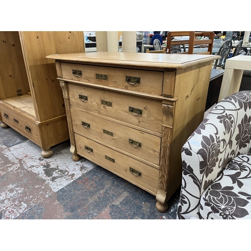 190 - An Art Nouveau pine chest of drawers - approx. 91cm high x 106cm wide x 54cm deep