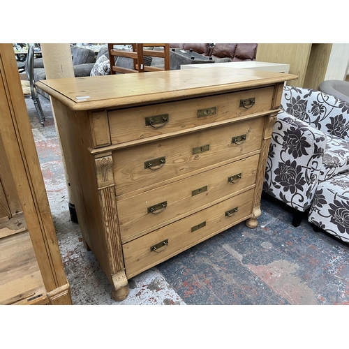 190 - An Art Nouveau pine chest of drawers - approx. 91cm high x 106cm wide x 54cm deep